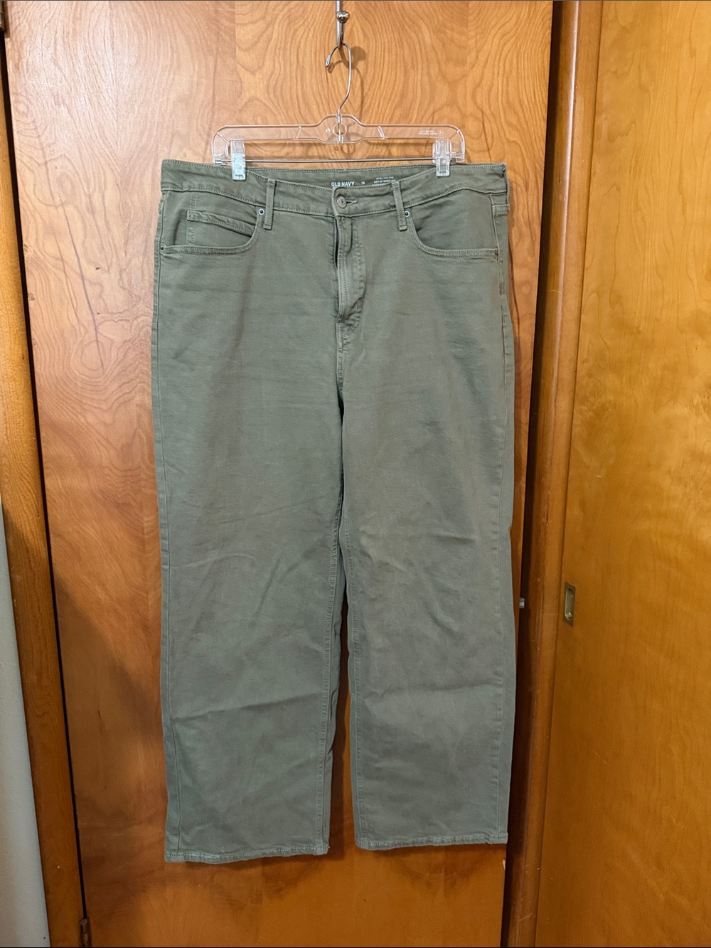 Old Navy Olive green denim extra high rise sky-hi Wide-Leg Pants size 16